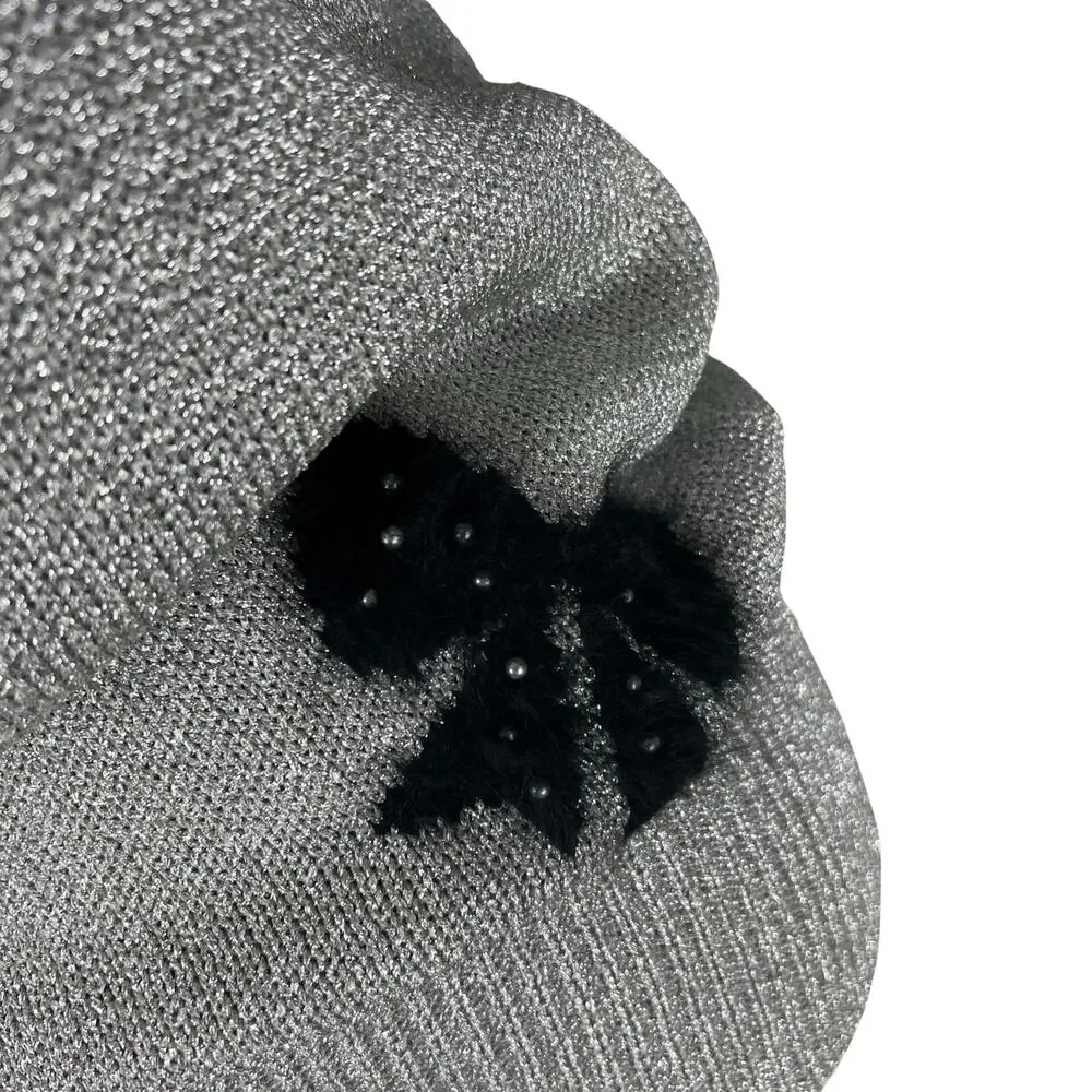 Vintage Smith St. John Metallic Lurex Holiday Sweater Bow Pearl Glam M - Picture 5 of 10